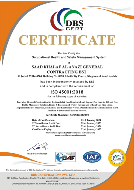 saad khalaf al anazi general contracting est. - iso 45001-2018