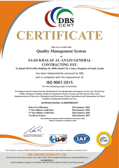 saad khalaf al anazi general contracting est. - iso 9001-2015